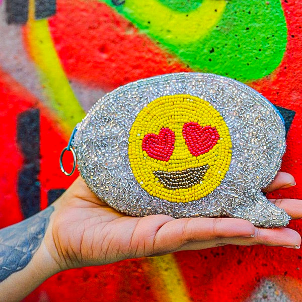 HEART EYES EMOJI TEXT COIN PURSE